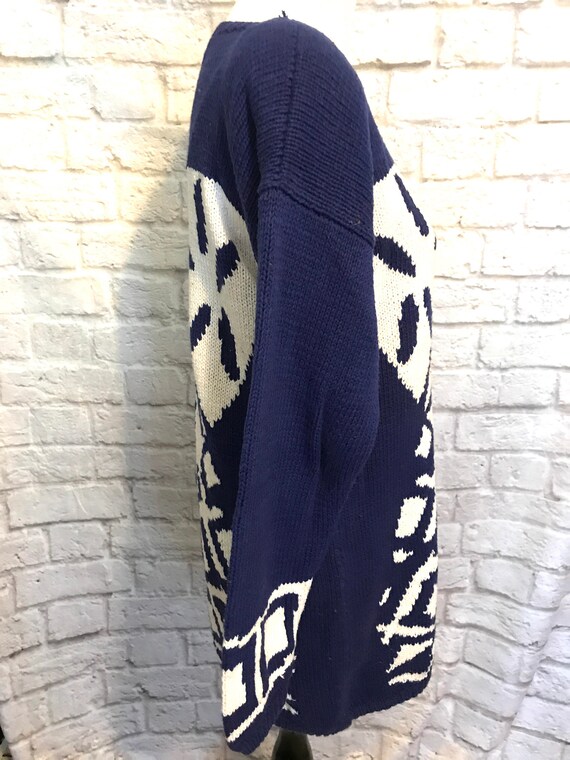 Vintage Blue and White Chunky Long Cotton Knit Sw… - image 4