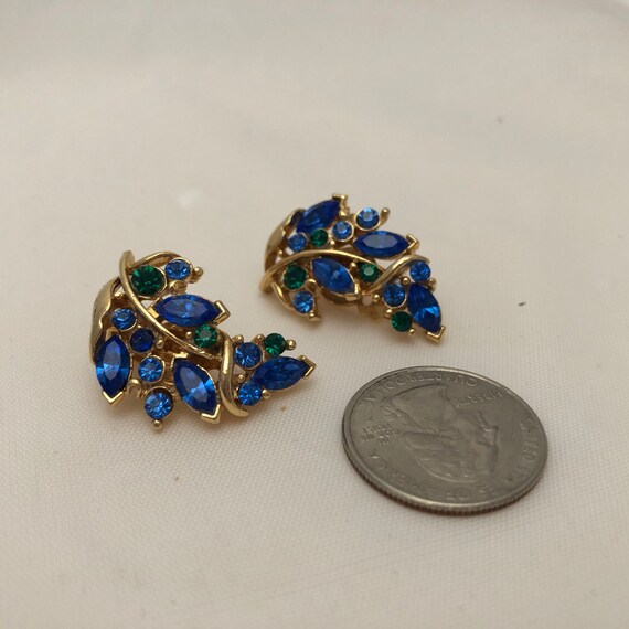Vintage Blue Rhinestone Clip On Earrings, Special… - image 5