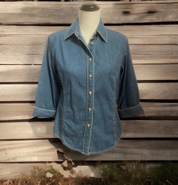Vintage Womens Denim Shirt, Womens Blue Jean Shirt