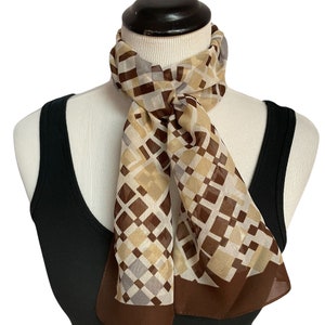 Vintage Worthington Long Brown Geometric Sheer Scarf