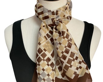 Vintage Worthington Long Brown Geometric Sheer Scarf