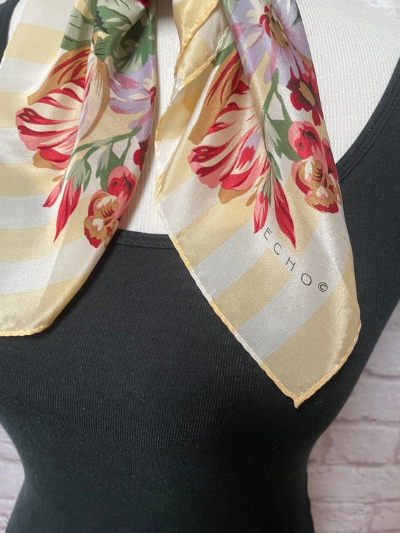 Vintage Yellow Floral Genuine Silk Scarf, Large S… - image 6