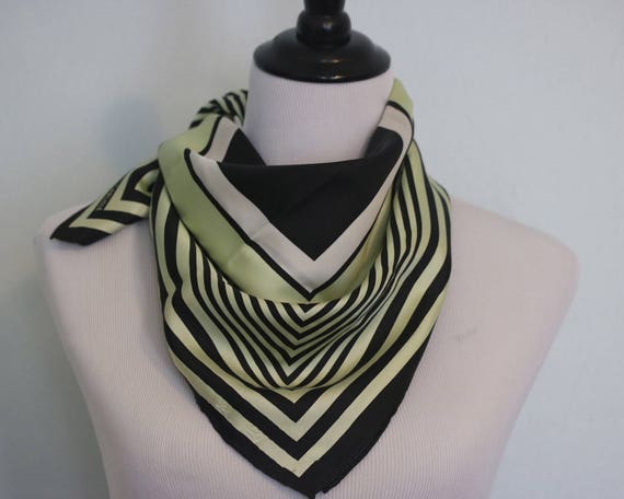 Vintage Striped Scarf, Blue and Green Scarf, Squa… - image 3