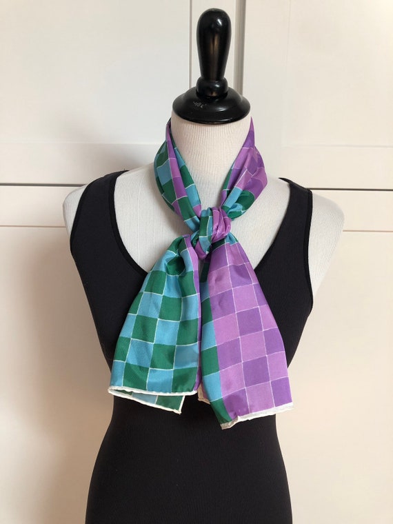 Vintage Purple Green and Blue Plaid Geometric Pri… - image 3