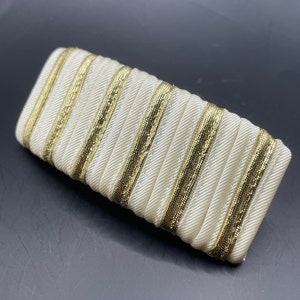 Vintage 1980&#39;s Hair Clip, White and Gold Hair Clip, Rectangular Hair Clip, Vintage Hair Barrette, Gift for Her, Gift for Teen