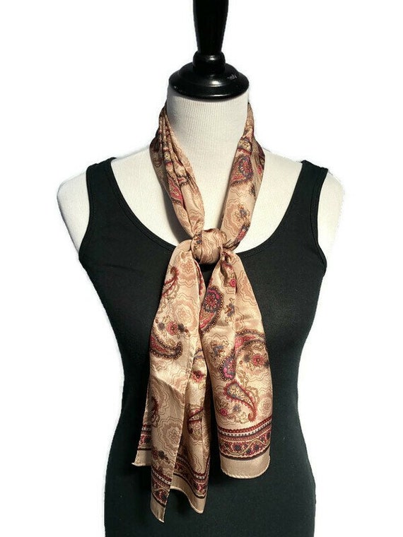 Vintage Long Brown  Genuine Silk Scarf - image 2