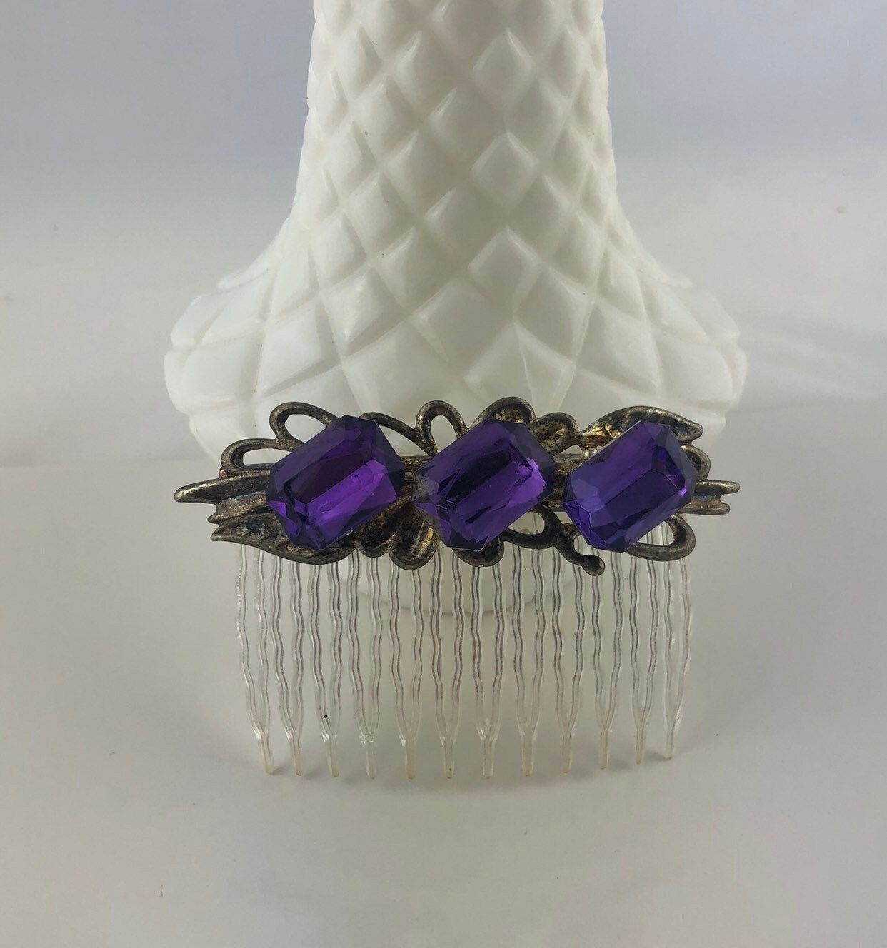 Vintage Decorative Hair Comb With Purple Stones - Etsy display picture 1
