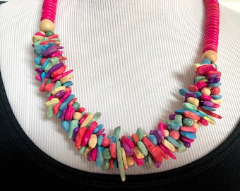 vintage Brightly Colored Multicolor Twisted En bois Collier