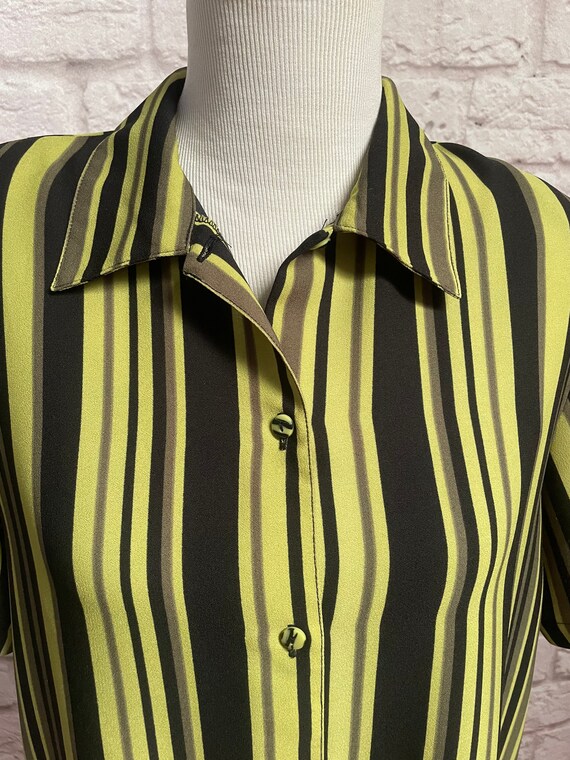 Vintage Green Striped Blouse, Womens Short Sleeve… - image 5