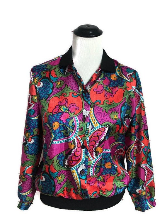 Vintage Colorful  Psychedelic Blouse with Banded H