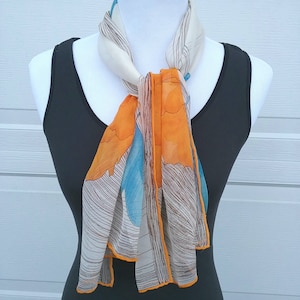 Vintage Long Sheer Orange Floral Scarf