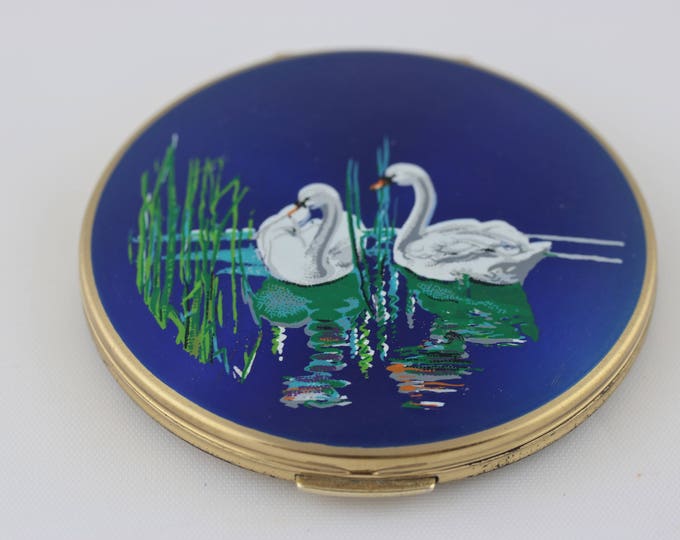 Vintage Stratton Blue Compact Mirror With Swans - Etsy