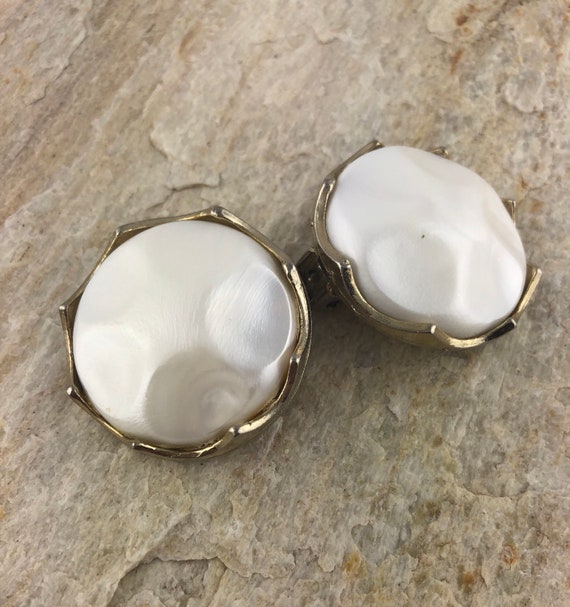 Vintage Faux Pearl Button Earrings, Large Faux Pea