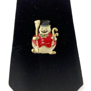 Vintage Small Enamel Christmas Snowman Brooch Pin