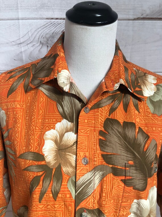 Vintage Orange Floral Hawaiian Shirt, Pierre Card… - image 2