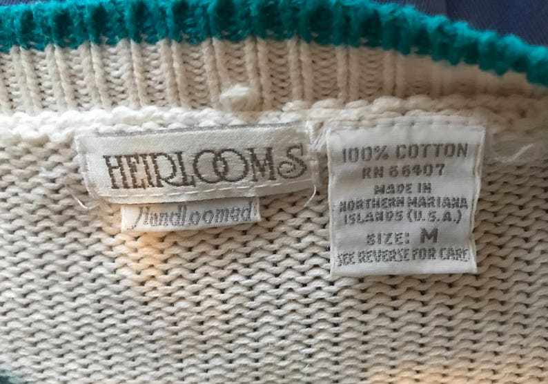 Vintage Heirloom Collections Oversized Cotton Knit Colorful Geometric Print Sweater