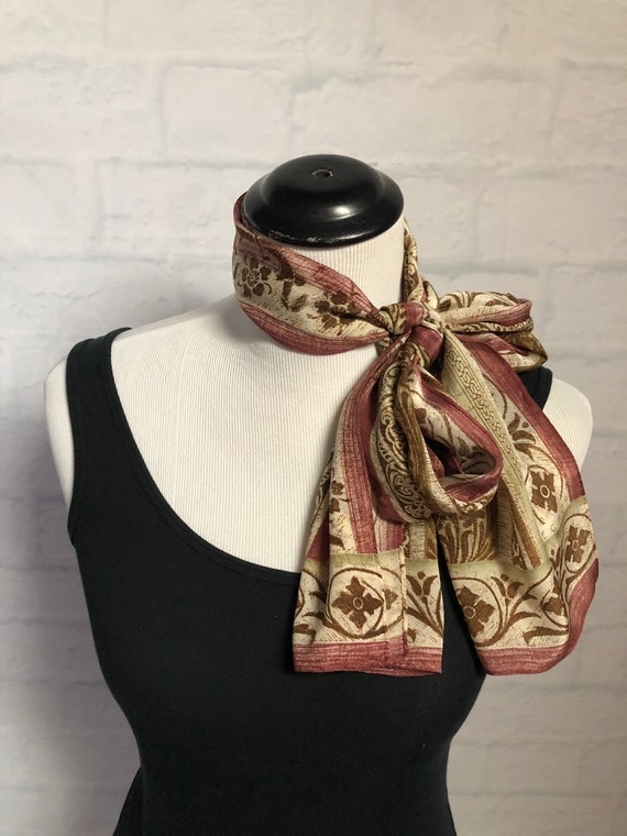 Women's Vintage Green/ Brown Silk Printed Scarf main image 1