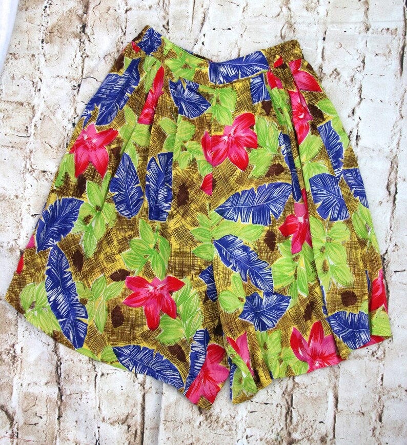 Hign Waisted Tropical Culottes Vintage Culottes Vintage Skort 80/'s Culottes High Waisted Shorts Elastic Waist Skort Wide Leg Shorts