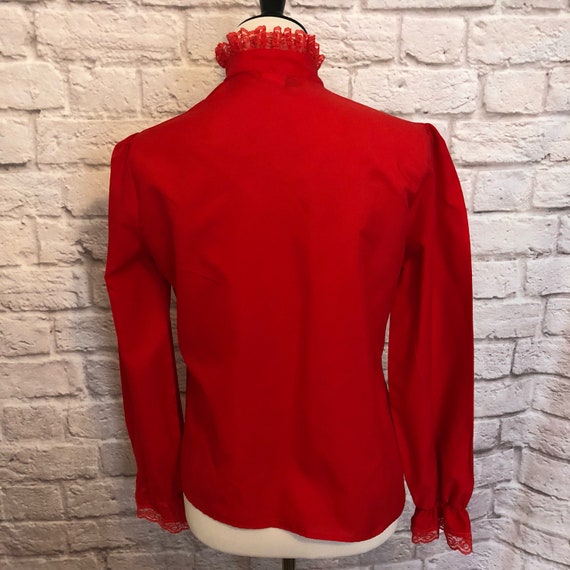 Vintage Red Ruffled Blouse, Ruffle Blouse, Red Bl… - image 7