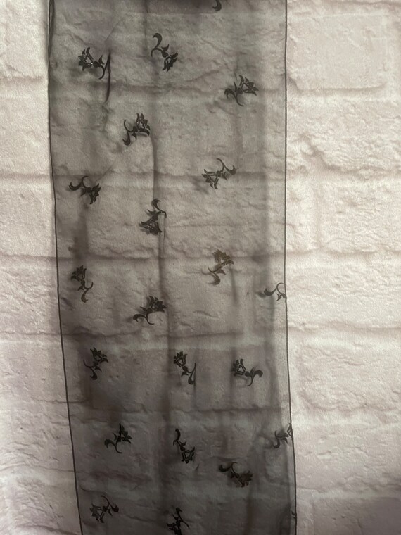 Vintage Sheer Black Floral Scarf, Long Silk Scarf… - image 8