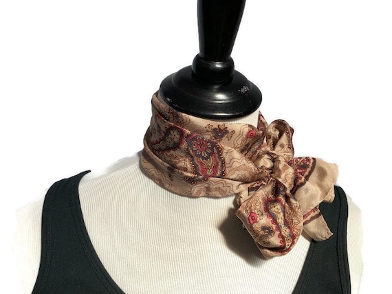 Vintage Long Brown  Genuine Silk Scarf - image 7