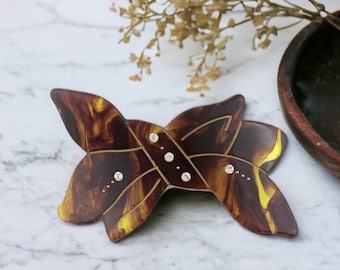 Vintage Plastic Tortoise Shell Hair Barrette Clip, Bow Hair Barrette, Brown Hair Barrette Clip, Gift for teen, Best Gift for Her