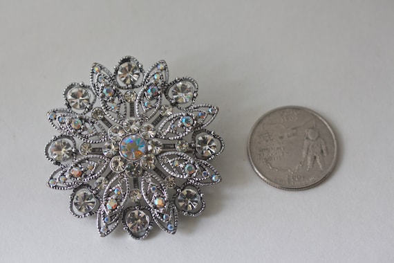 Vintage Round Rhinestone Brooch, Starburst Brooch… - image 4