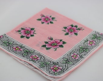Vintage Pink Floral Handkerchief