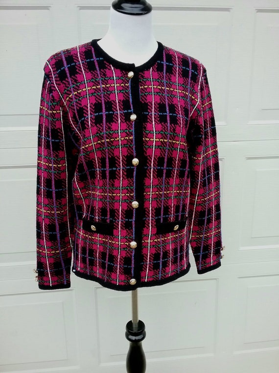 Vintage Susan Bristol Sweater, Plaid Sweater, Card