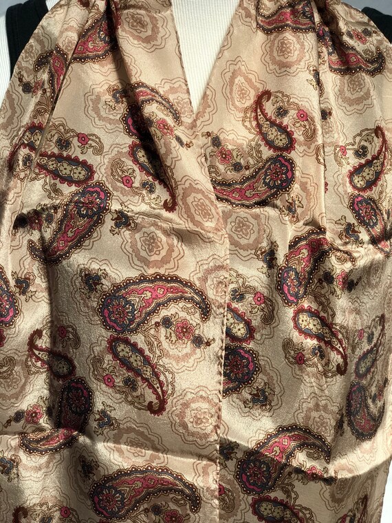 Vintage Long Brown  Genuine Silk Scarf - image 8