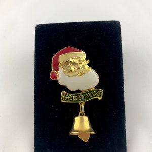 Vintage Santa Pin w Bell, Vintage Christmas, Holiday Pin, Christmas Brooch, Christmas Pin, Christmas Jewelry, Enamel Pin, Christmas Jewlery