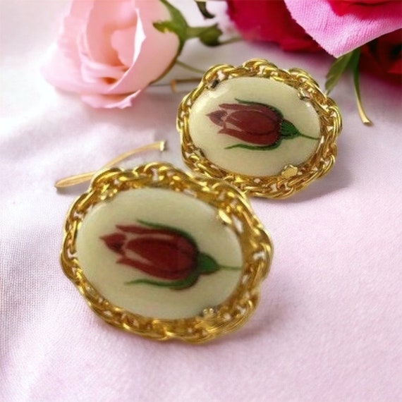 Vintage Victorian Style Rosebud Clip Earrings - image 1