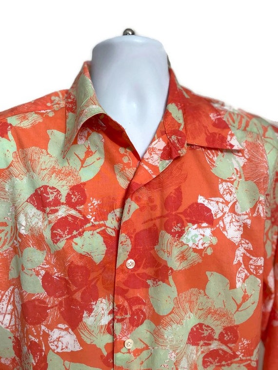 Vintage Mens Claiborne Long Sleeve Orange Floral … - image 5