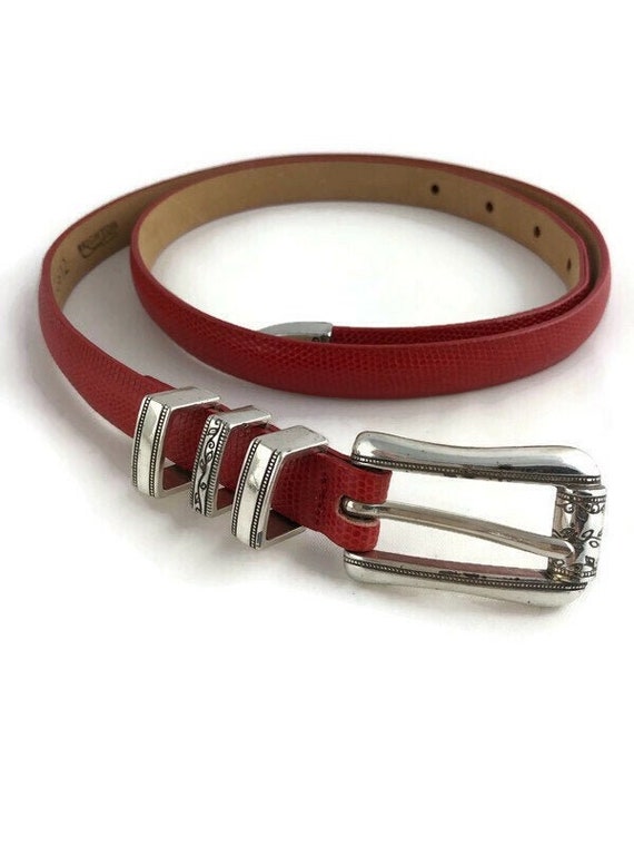 Vintage Red Leather Waist Belt, Skinny Red Belt