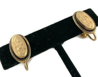 Vintage 14K Gold Screw Back Earrings, Midcentury Jewelry, Floral Earrings