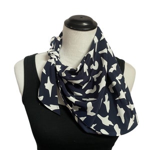 Vintage Triangle Scarf, Navy Blue Abstract Scarf, Spring Head Scarf image 2