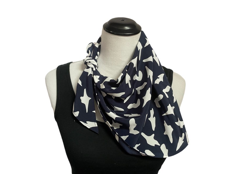 Vintage Triangle Scarf, Navy Blue Abstract Scarf, Spring Head Scarf image 2
