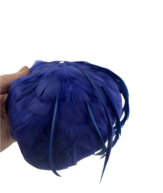 Vintage Blue Feathered Hat, Womens Half Hat, Fasc… - image 7