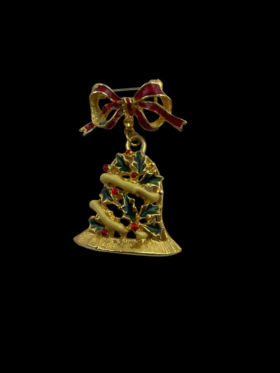 Vintage Christmas Bell Pin, Christmas Bell Brooch… - image 2