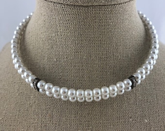 Vintage Two Strand Faux Pearl Choker Necklace