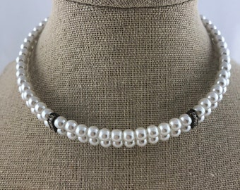 Vintage Two Strand Faux Pearl Choker Necklace