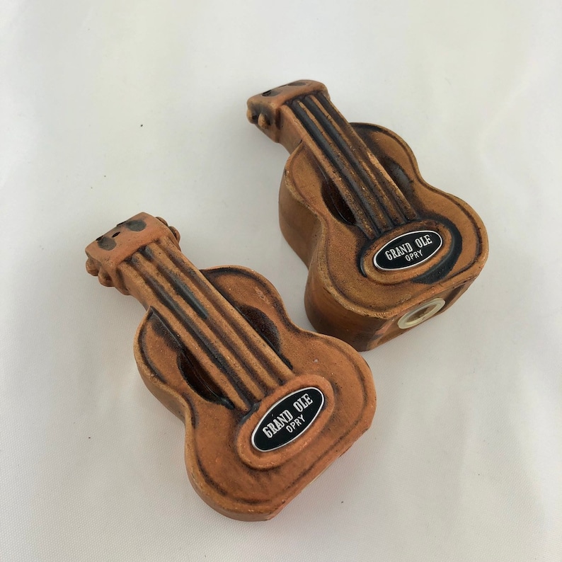 Vintage Grand Ole Opry Guitar Salt and Pepper Shakers Music Theme Decor Ceramic Salt and Pepper Shakers