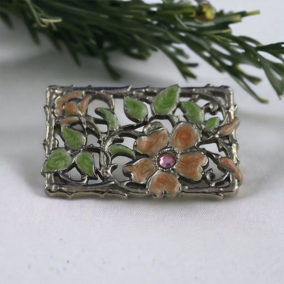 Vintage Floral Brooch Flower Pin Rectangular Brooch Minimalist