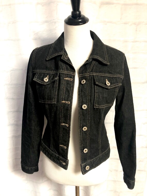 Vintage 90s Guess Black Denim Jean Jacket