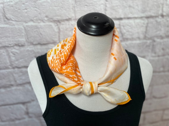 Vintage Orange Geometric Scarf, Genuine Silk Scar… - image 6