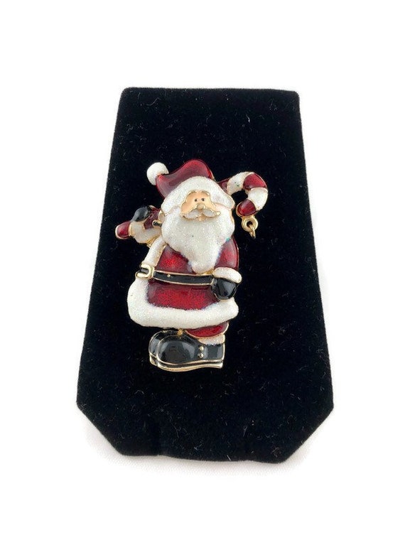 Vintage Enamel Santa Claus Brooch Pin - image 1