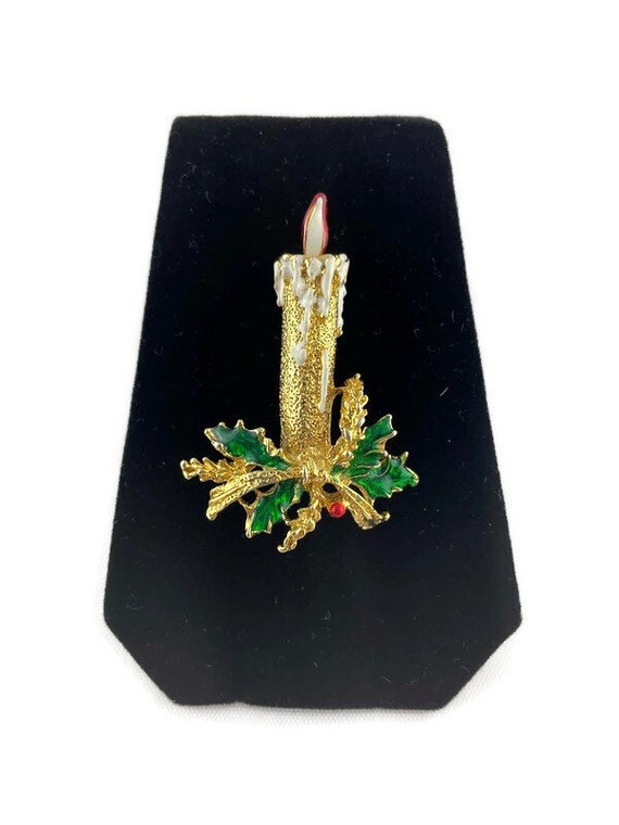 Vintage Gold Tone and Enamel Christmas Candlestick
