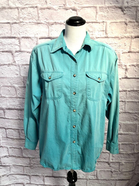 Vintage Clementine Womens Long Sleeve Green Cotton Shirt 