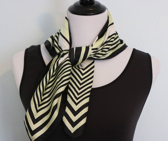 Vintage Striped Scarf, Blue and Green Scarf, Squa… - image 1