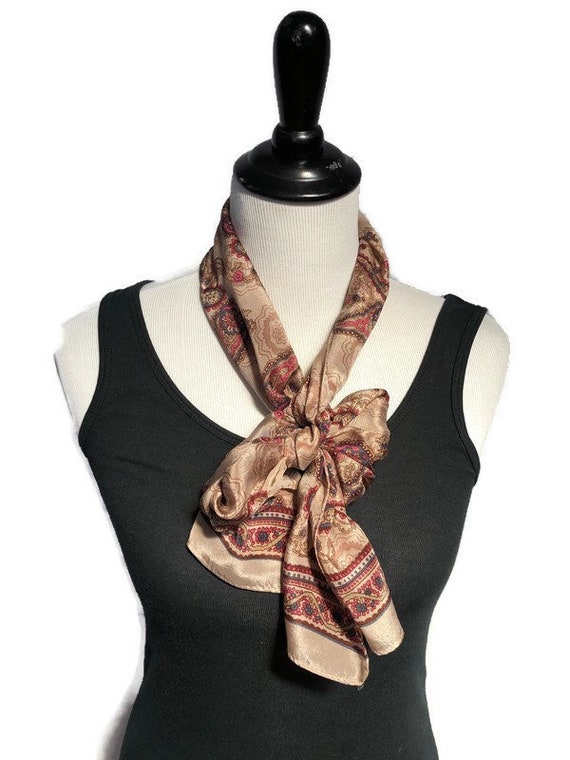 Vintage Long Brown  Genuine Silk Scarf - image 4